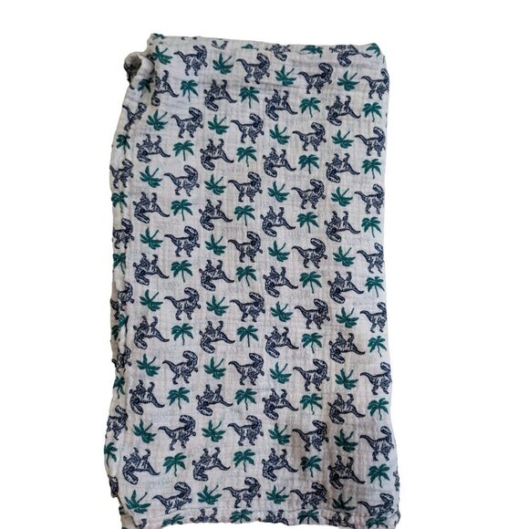 Chick Pea Infant Muslin Blanket Rust Cream Dinosaurs Roses 36" x 40" - Picture 1 of 6